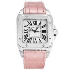 1:1 Cartier Santos  Series ，Model W20126X8，2671Switzerland  Mechanical，Square 44.2X35.6 Mm， Fine Steel Material，Pink Leather Band With Original,Buckle，V6 Factory,Top Workmanship CA-027