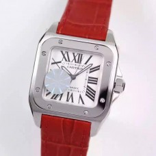 1:1  Santos  Series，Model W20126X8，2671Switzerland  Mechanical ， Square 44.2X35.6 Mm ， Fine Steel ，Chinese Red Leather Band With Original Buckle，V6 Factory,Top Workmanship CA-028