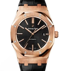 High-Imitated Ap Watch Jf Factory Topest Quality Audemars Piguet15400Or Royal Oak Series Black Dial Rose Gold Alligator Leather Band Mechanical Watch 3A Quality AP-010