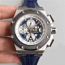 Ap Supreme Imitated Engraved Audemars Piguet 1:1 Royal Oak Offshore26078Ro Timekeeping 7750 Mechanical Sports Watch  Blue White Dial Leather Band Men'S Watch Noob Factory Topest Quality AP-027