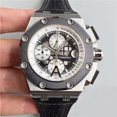Ap Supreme Imitated Product, Audemars Piguet Royal Oak Offshore 1:1 Royal Oak Offshore26078Ro Timekeeping Mechanical Sports Watch, Black Goes With White  Leather Band, Men'S Watch Noob Factory Topest Quality AP-028