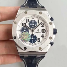  Supreme Imitated 1:1 Audemars Piguet Royal Oak Offshore Series 26170St Timekeeping Mechanical Watch Leather Band Watch White Dial Blue Word Jf Factory Perfect Quality AP-031