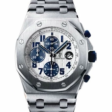 Supreme Imitated  1:1 Apaudemars Piguet Royal Oak Offshore Series 26170St Timekeeping Mechanical Watch Steel Band  Watch , Size:42Mm，White Dial Blue Word  Supreme Imitated Mechanical Men'S Watch   Jf Factory Perfect Quality AP-063