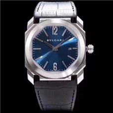 Supreme Engraved Bvlgari Men'S Watch  1:1 Bulgari Octo Series 102429 Blue Dial Watch， 1:1 Engraved Original 9015 Full-Automatic Movement，Silver Strip-Nail-Shaped Time Scale，Imported Calf Band，Mechanical Men'S Watch BVL-007