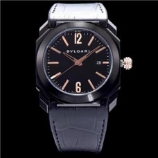 Supreme Engraved Bulgari Complete Black Steel Mechanical Watch，High-Imitated Bulgari Octo Series 102581 Black Steel  Watch ，Original Engraved 9015 Full-Automatic Movement，Gold Strip-Nail-Shaped Time Scale，Imported Calf Band BVL-009