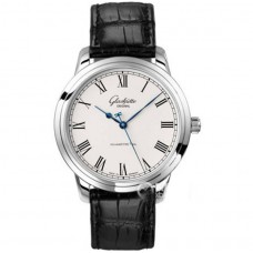  1:1 Supremely Imitated Glashütte Original Quintessentials Series 1-39-59-01-02-04 Watch ，Automatic Mechanical，White Dial Three Blue Hands，Black Leather Band，Transparent Case Back, Men'S Watch  GLA-002
