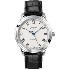  1:1 Supremely Imitated Glashütte Original Quintessentials Series 1-39-59-01-02-04 Watch ，Automatic Mechanical，White Dial Three Blue Hands，Black Leather Band，Transparent Case Back Men'S Watch  GLA-003
