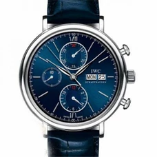1:1 Engraved IWC Pato Feno Series IW391019 Chronograph Men'S Watch Timing Automatic Mechanical Multifunction Movement，Blue Dial White Case，Men'S Watch