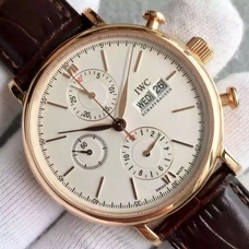 1:1 Engraved IWC Pato Feno Series IW391020 Chronograph Men'S Watch Automatic Mechanical Multifunction Movement ，White Dial Gold Case，Men'S Watch
