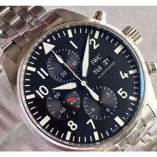 High-Imitation 1:1 IWC Steel Band Men'S Watch，Supreme Engraving IWC Pilot'S Watches IW377710 Series Chronograph Watch, Fine Steel Band，Solid Buckle，IWC Water Resistent Mechanical Watch