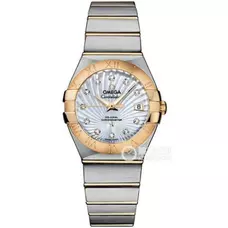  Supreme Engraved Omega Women'S Watch  Supreme Imitation Omega Constellation  Series ，18K Gold - Fine Steel Setting With Diamonds ，123.20.27.20.55.002 Watch ，Switzerland 8520 Engraved  Mechanical Movement，27Mm， Top Quality OMG-043