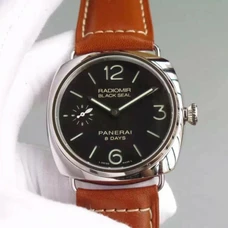 Replica Panerai Radiomir Black Seal 8 Days PAM 609 Noob Factory V6F 1:1 Best Edition, 45MM, Stainless Steel, Black Dial, Brown Leather Strap, SWISS P5000 Manual Winding PAM-004