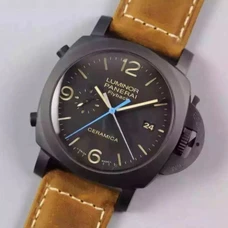 Panerai Pam580 High-Imitated 1：1 44 mm，Original Precision Ceramics Case ，P9100 Multifunctional Full-Automatic Movement Transparent Case Back， Cowhide Band，Timekeeping/Flying Back/Reverse Jumping Fashionable Men's Watch，PAM-026