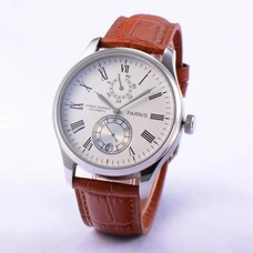 43mm Parnis Classical Power reserve Seagull 2542 White Dial Watch Brown Strap PA-045