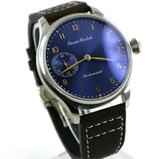 44mm parnis blue dial 6497 movement deployment calsp hand winding mens watch PA-083