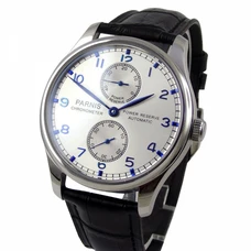 43mm parnis white dial power reserve ST2542 automatic movement mens watch PA-017