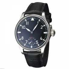44mm Black Dial Luminous Leather Strap Hand-wind 6498 Men's Watch PA-032