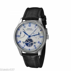 43mm Parnis Power Reserve White Dial Blue Numbers Seagull Automatic Men's Watch PA-033