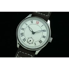 44mm Parnis Hand Winding White Dial Black Numbers Men's leather Vintage Watch PA-038