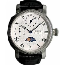 whatswatch Parnis Men's Hand Wind Mechanical Watch Two Times Moon Phase Seagull Movement St36 PA-040