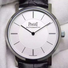 " Supreme Imitated 1:1 Piaget Ultra-Thin Series，Imported Newest Citizen  9015 Movement，Fine Steel Case，Transparent Case Back，White Dial White Case，Men'S Watch ，Calf Band，Ultra-Thin Style. Minimal But Not Simplify！PIA-006
