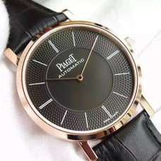  Supreme Imitated 1:1 Piaget Ultra-Thin Series，Imported Completely New Citizen  9015 Movement，Fine Steel Case，Transparent Case Back，Black Dial Gold Case，Men'S Watch ，Calf Band，Ultra-Thin Style.Minimal But Not Simplify！！PIA-008