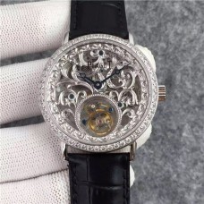  1:1 High-Imitated Piaget True Tourbillon  Series，With Top Hollow-Carved True Tourbillon  Movement，Sapphire Crystal Glass，Fine Steel，40Mm Diameter ，Men'S Watch，Transparent Case Back，Cowhide  Band PIA-023
