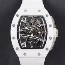 High-Imitated Richard Mille，Rm Hollow-Carved Huge Men'S Watch，Complete White Ceramics Mechanical，Rubber Band，Perspective Mechanical Movement!Super Cool Watch RM-001