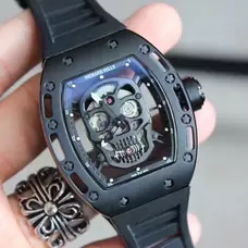 Richard Mille Skull，High-Imitated  1:1 Richard Mille Watch，Men'S Watch Hollow-Carved Series Rm052，Imported Automatic Mechanical Movement，Skull Dial，Black Steel，Original Water Resistent Rubber Band RM-019