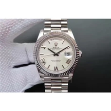 Rolex 1:1，Rolex Weekly Calendar Series 218239-83219 Rome Scale White Dial Watch,Automatic， 41 mm，Men's Watch，18K Platinum，Triangle Flute Bezel ,Fine Steel Men's Watch