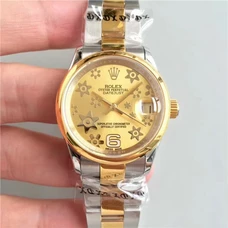 High-Imitated Rolex Women's Watch 1:1 Rolex Oyster Perpetual Datejust Women's Watch，Adopting Completely New Rolex Engraved 2235 Exclusive Movement ，31mm ，18K Gold，Golden Flower Pattern Dial，Appear Out Of The Blue
