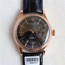Top Engraved Rolex Mechanical Men's Watch，Cellini Series 50515 Black Dial Watch，18K Rose Gold， With 3165 Movement，39mm，Burnishing Effect，Arched Triangle Flute Double Bezel
