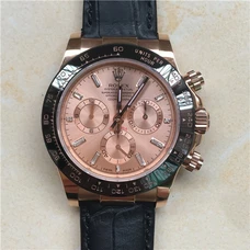 High-Imitated 1:1 Rolex JH Cosmograph Daytona Series 116515LN Pink Dial Watch ,18K Rose Gold Case， Automatic 4130 Mechanical Movement，Black Cowhide Band，Original Fold Over Buckle