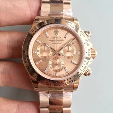 3A Rolex Daytona High-Imitated Rolex Daytona Cosmograph 116505-78595 Pink Dial Chronograph Watch ， 4130 Timekeeping Mechanical Movement，Complete Rose Gold Dial，Rose Gold Band