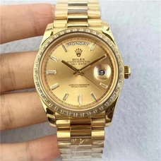 Rolex Gold Watch 2017 Rolex Weekly Calendar High-Imitated Watch 1:1 Rolex Week-Calendar Series 228398TBR Champagne Dial Watch ，Automatic，18K Gold Setting With Diamonds，Suitable For Both Men And Women，N Factory Supreme Imitation Watch