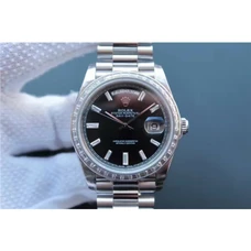 Rolex High Imitation 1:1 Week-Calendar Series 228396TBR Black Watch,Automatic， 40 mm，950 Platinum Setting With Diamonds Men's Watch