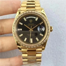 Rolex Gold-Band Watch Rolex Weekly Calendar High-Imitated Watch 1:1 Rolex Week-Calendar Series228398 Tbr black dial Watch ，Mechanical 40mm，18K Gold Setting With Diamonds，2017 Neutral N Factory Supreme Imitation Watch