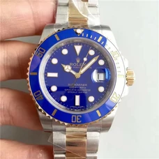 N Factory rolex gold Intervals Blue Submarine V7 Topest Version，Rolex：116613Lb-97203 Blue Dial Watch,40mm Diameter ，Men's Watch ，Not Transparent Case Back，Rolled 18K Genuine Gold Band Not Fading，Fine Steel Band