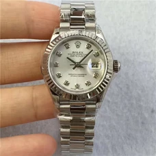1:1 top re-enactment ROLEX women's mechanical watch, high imitation Rolex women's log series 279175 white dial, 2671 Swiss machinery, full 18K white gold watch-case strap, triangular outer ring, show clever dial, suitable for skinny girls RO-122