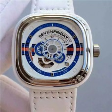 A Product Sevenfriday Watch, 1:1 Sevenfriday P1-02 2016 Newest Style  White  Dial  White  Leather Band、Rubber Band Japan Citizen  82S7 Automatic Mechanical Movement Stylish Men'S And Women'S Watch SEV-012