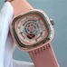 A Product Watch Sevenfriday Women'S Watch Mechanical Watch, 1:1 Sevenfriday P1-02 Pink Dial Pink Leather Band、Japan Automatic Mechanical Movement，Sf Factory Competitive Products Stylish Women'S Watch SEV-013