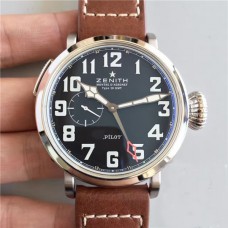 1:1  Zenith Watch，Pilot'S Watches Type 20 Gmt Series，03.2430.693/21.C723，Black Dial Genuine Leather Band ，Water Resistent Luminous Mechanical Watch！Kw Factory Highest-Imitation ! ZEN-016